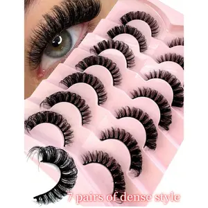 7 Pairs/DD Curl Russian False Eyelashes, Dense Voluminous Cat Eye Effect, Fluffy Lashes, Long-Lasting 8D Lash Extensions, Enhance Eye Makeup, DIY Volume Eyelashes, DIY Dramatic Lashes