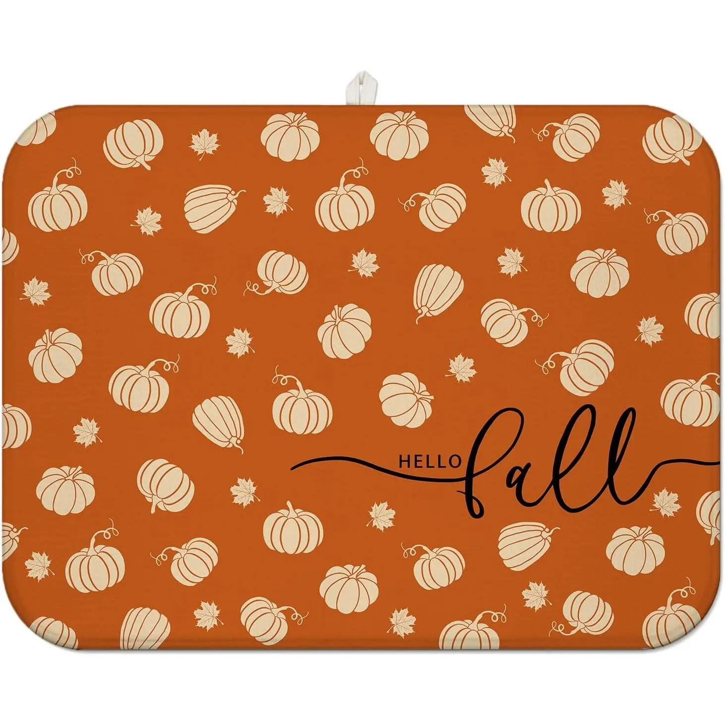 Fall Dish Drying Mat for Kitchen Counter, Orange Autumn Pumpkin Maple Leaf Pattern Microfiber Drying Mat, Washable Absorbent Countertop Harvest Thanksgiving Dish Drain Mat, 18x24 Inch