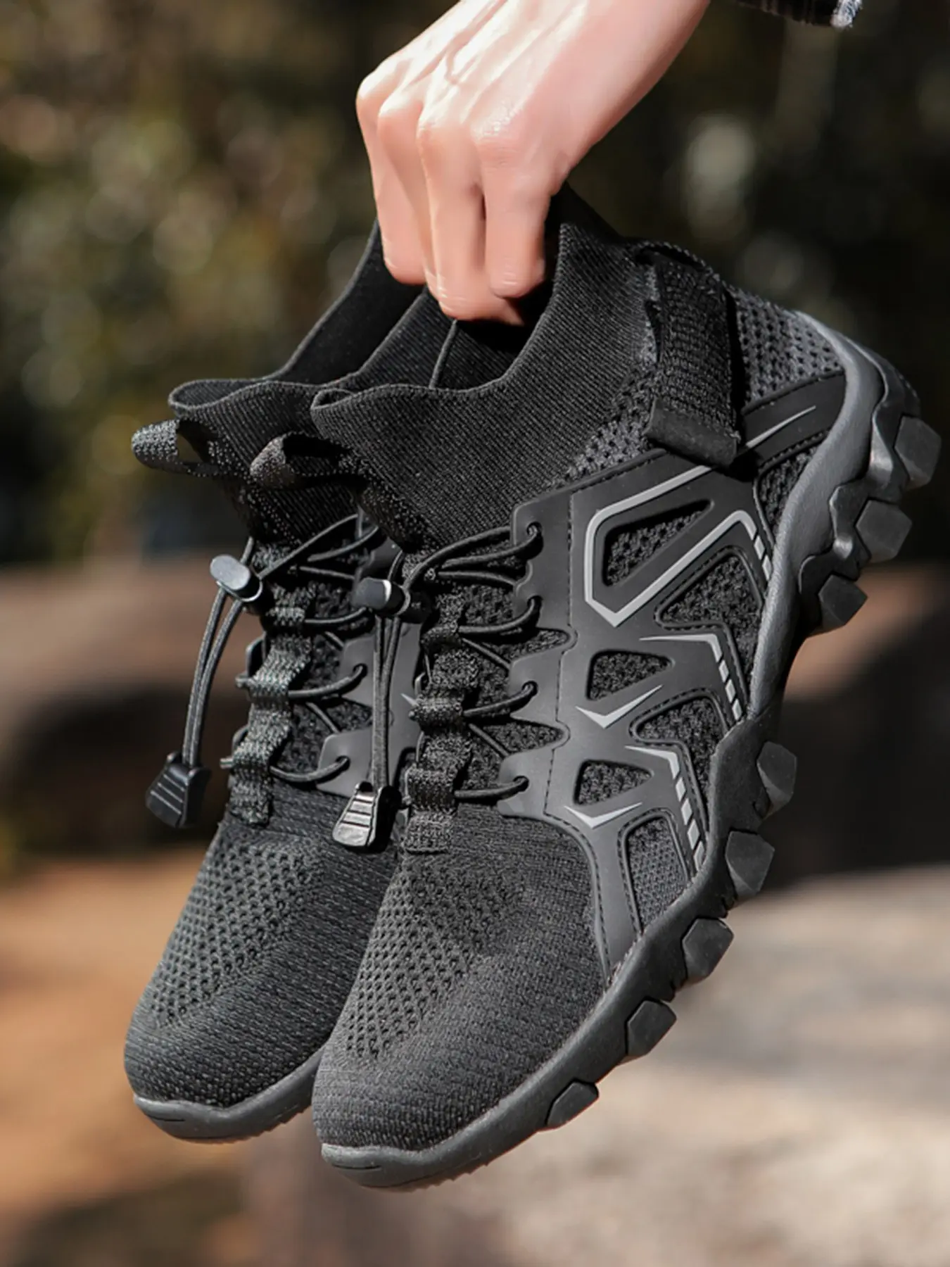 New Summer Men's Hiking Shoes, Large Size Multifunctional High Top Thick Sole Anti-Slip Soft Sports Shoes, Comfortable Outdoor Waterproof Trekking Shoes