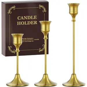 Brass Candlestick Holders Set of 3, Elegant Metal Candlestick Holders for Vintage Taper Candle Holders, Perfect for Table Centerpieces, Fireplace, Home Decor, Weddings and Party Decorations