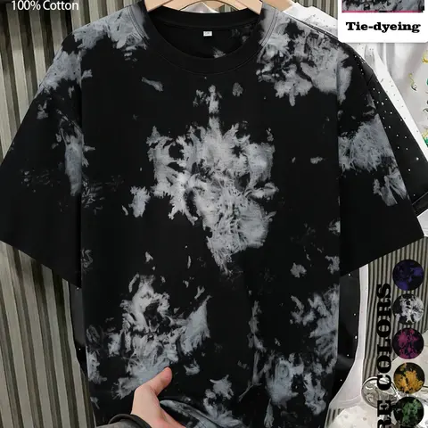 Unisex Vintage Street Style Tie-Dye Tropical Cotton Summer Short Sleeve T-Shirt, Y2K Fashion, Couple, High Street Culture, Casual Daily Wear, Streetwear, Menswear