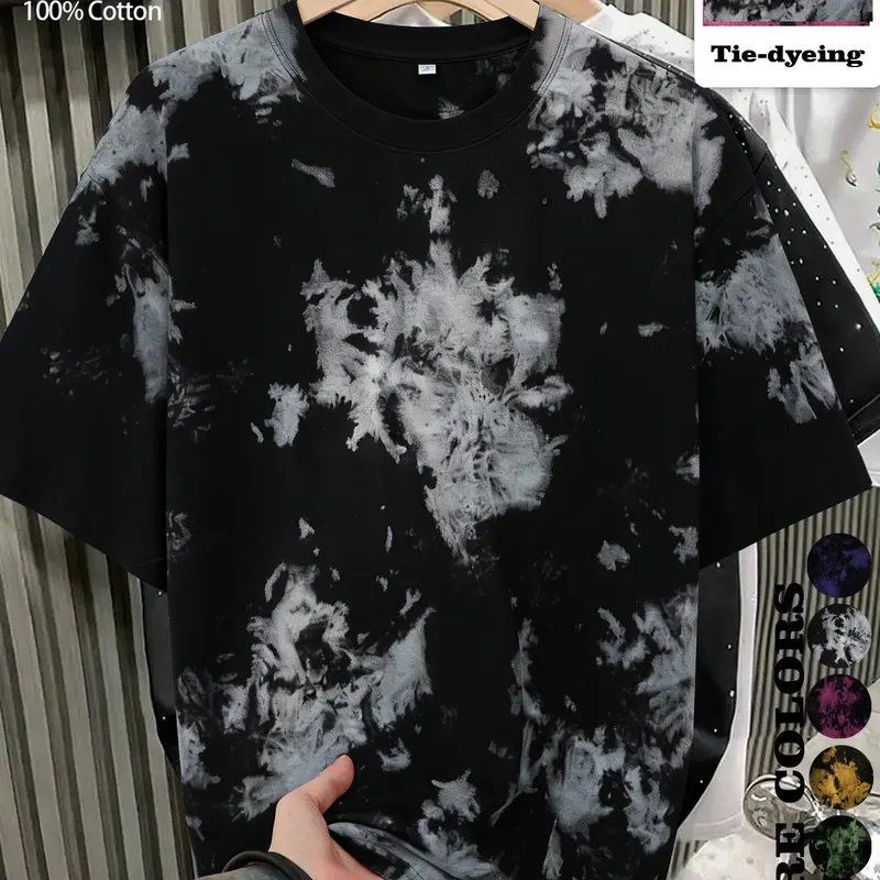 Unisex Vintage Street Style Tie-Dye Tropical Cotton Summer Short Sleeve T-Shirt, Y2K Fashion, Couple, High Street Culture, Casual Daily Wear, Streetwear, Menswear