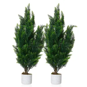 Garvee Set of 2 Artificial Boxwood Cedars, 90 cm Pine Shrubs in Pot with Realistic Leaves and Trunk, Lifelike Cypress Bushes for Entrance Area or Desk Decoration