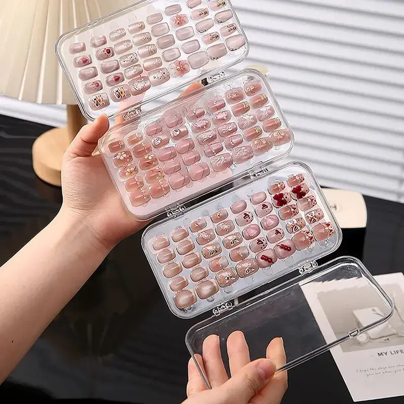 Tri-Fold Press-On Nail Organizer Case, 4-Page Portable Storage Box for Fake Nails, Clear Pet Plastic Travel Holder, Transparent, Beauty Organizer, Collapsible Storage Organizer, Containers, Cosmetic Organizers, Collapsible Design Boxes