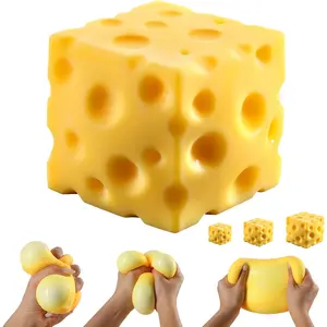 Cheese Squishy Cube Block, Squishy Fidget Toys for Adults & Teens, Easter Basket Stocking Stuffers, Sensory Stress Ball Squeeze Toys for Stress Relief (Yellow 2.4 in)fidget toys