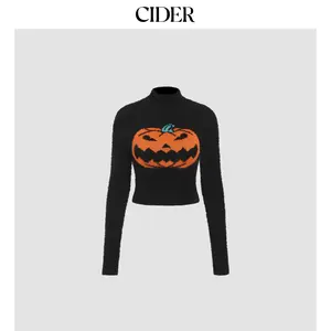 Cider [size 2-26] Lantern Pattern Knitted Long Sleeve Crop Top, Womenswear Halloween SummerWins Dealsforyou