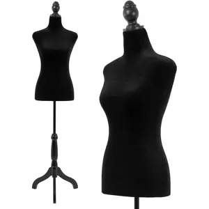 Height Adjustable Female Mannequin Torso Dress Form with Tripod Stand for Clothing Display, Black, 50-63 Inches