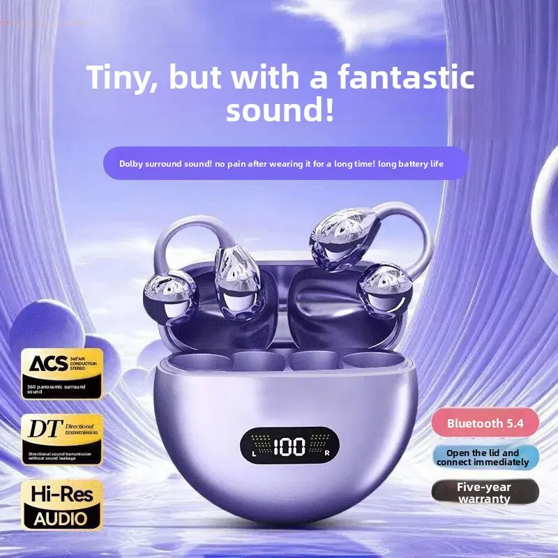 [Very nice sound] Bluetooth earphones with high-quality sound, clip-on bone conduction, wireless for sports, ultra-long battery life, noise reduction J86
