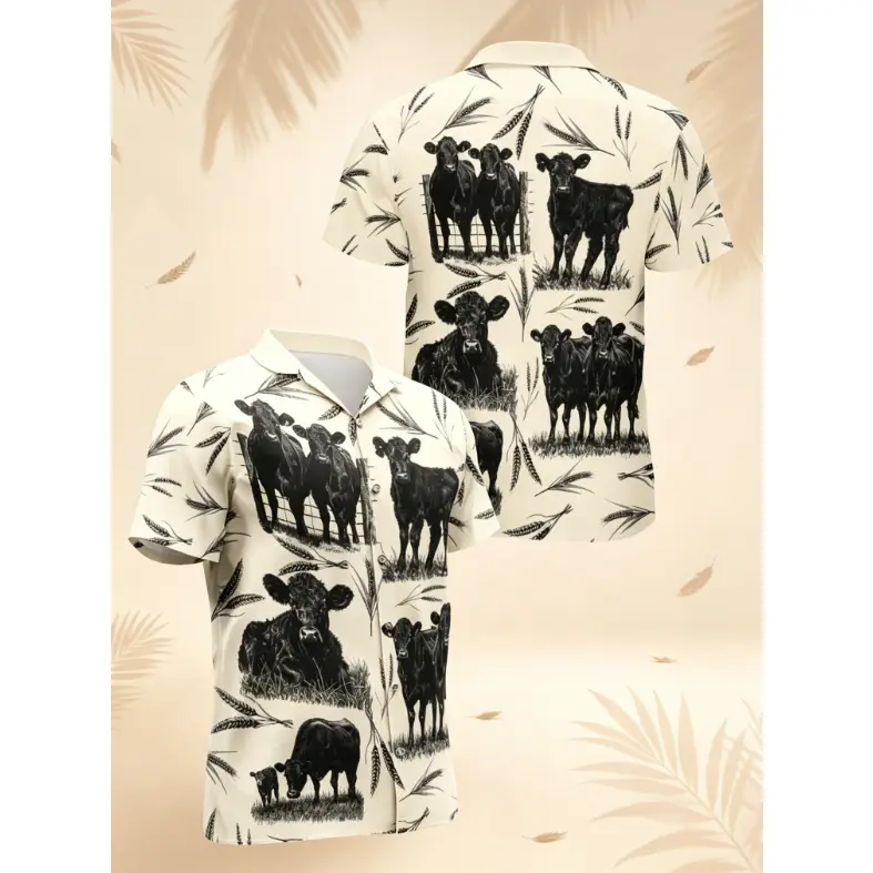 Cow Hawaiian Shirt Vintage Cattle Farm Lovers Shirt, Retro Farmer Gift Aloha Shirt Summer Unisex Button-Up, S–5XL