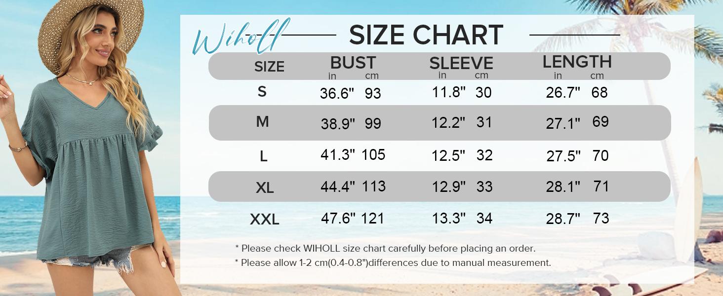 WIHOLL Womens Tops Casual V Neck Ruffle Sleeve T Shirts Babydoll Loose Fit Peplum Tops SpringStatements