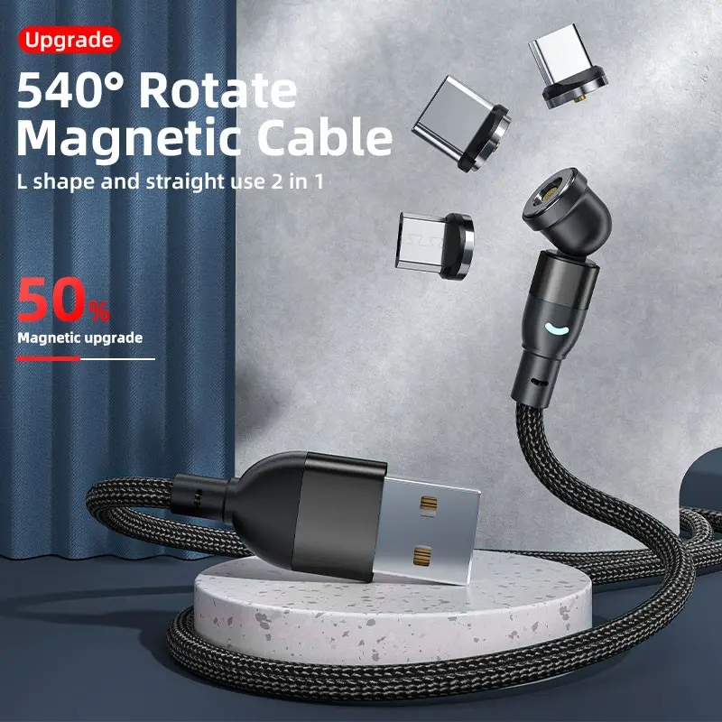 2.4A Fast Charging Magnet Cable USB Type C Ipone Cable Mobile Phone 540 Degrees Rotate Magneti Wire For iPhone 13 12 Xiaomi Samung