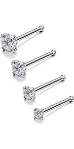 Jstyle 8Pcs/Set Hypoallergenic Nose Rings 18G 20G Surgical Stainless Steel Nose Rings Studs Cubic Zirconia Nose Ring Labret Nose Piercing Jewelry for Women Men 1.5mm 2mm 2.5mm 3mm