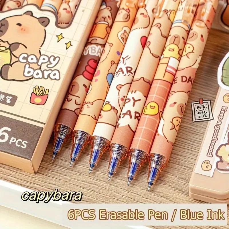 Cartoon Bear Design Erasable Gel Pen (6 Counts/set), Cute Blue Ink Writing Pen with Box, Writing Stationery for School & Office & Home