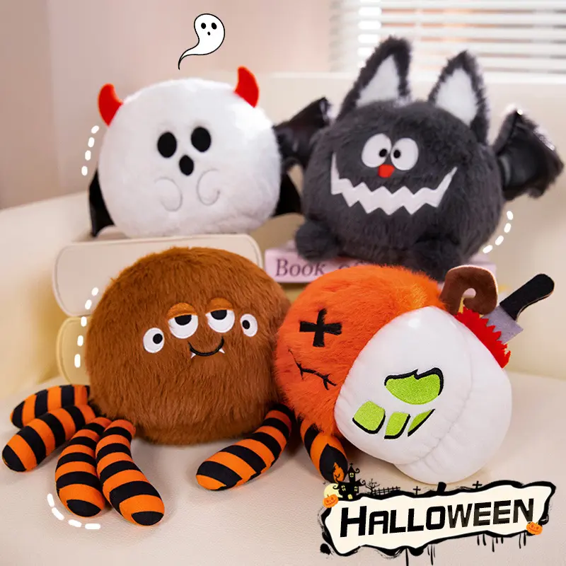 Halloween Plushie Skull Pumpkin Horrible Black Wings Bats Bucktooths Ghost Spider for Kids Festival Decor Doll Toys