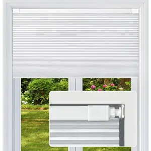 Cordless Honeycomb Blinds, No-Drill No-Tools Blackout Cellular Window Shades, Thermal Insulation Easy-to-Install White Blinds, 34" W x 48" H