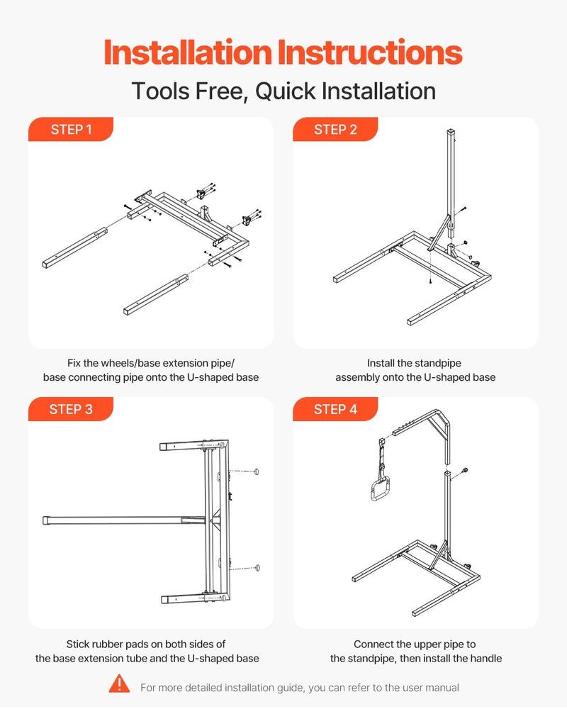 VEVOR Trapeze Bar for Bed Mobility, Height-Adjustable Free Standing Trapeze Bar with 2 Wheels, 300LBS Capacity Bed Pull Up Assist for Elderly Disabled, Ideal for Hospital, Nursing Home & Home Care