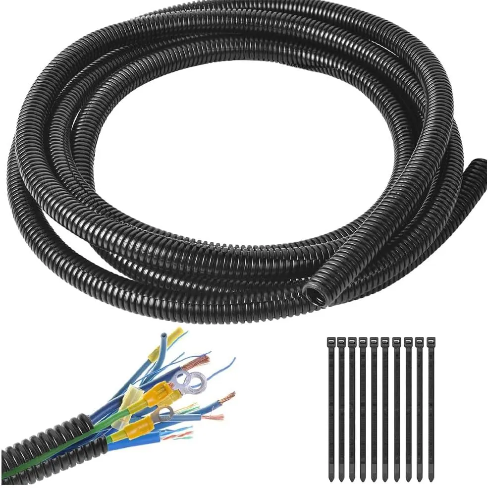 Black 1/4" inch Split Wire Loom Tubing,Alex Tech 32.8ft