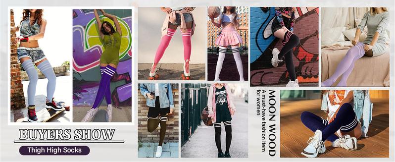 Women Thigh High Socks Extra Long Warm Knit Over Knee High Boot Stockings Striped Thigh Highs Leg Warmers