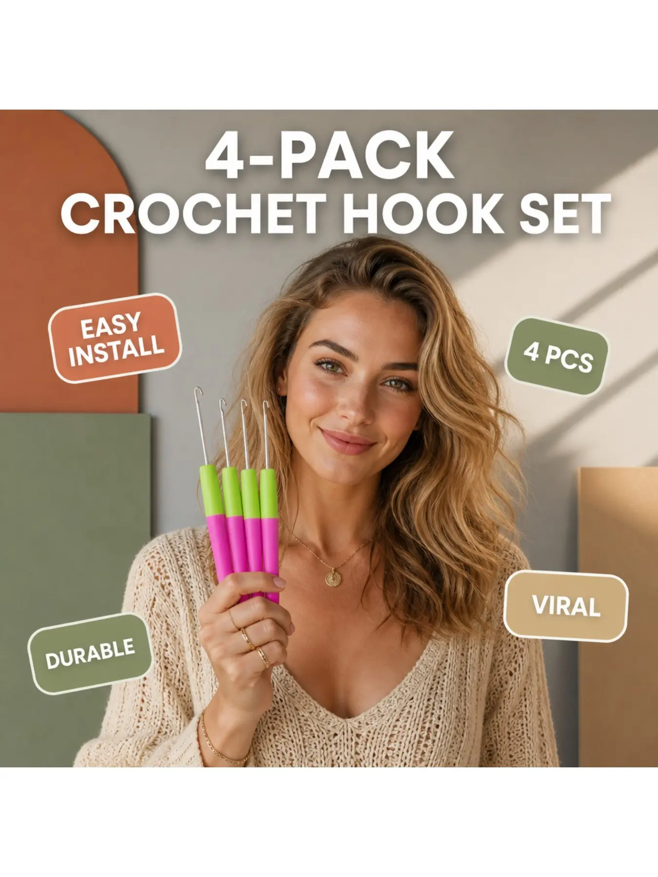4-pack Latch Hook Crochet Needle Lightweight Ergonomic Comfortable Grip Smooth Finish Hair Styling Tool For Dreadlock Retwist Micro Braids Wig Making Home Salon DIY Hairstyling Work