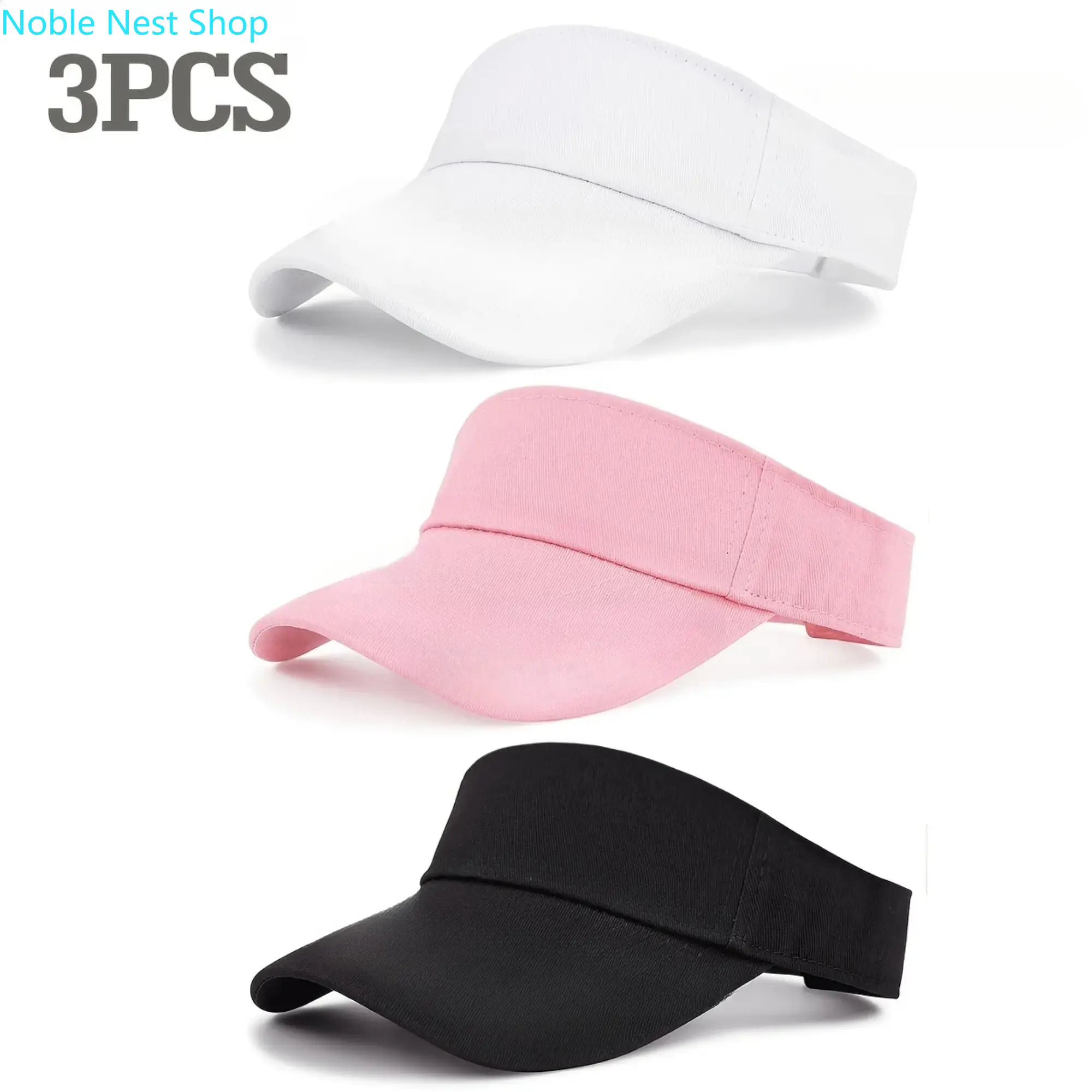 3 Pack Solid Color Unisex Adjustable Sun Visor Hats, Casual Hollow Top Summer Sun Caps, Lightweight All-Match Headwear for Men Women Daily Wear & Holiday Gifts