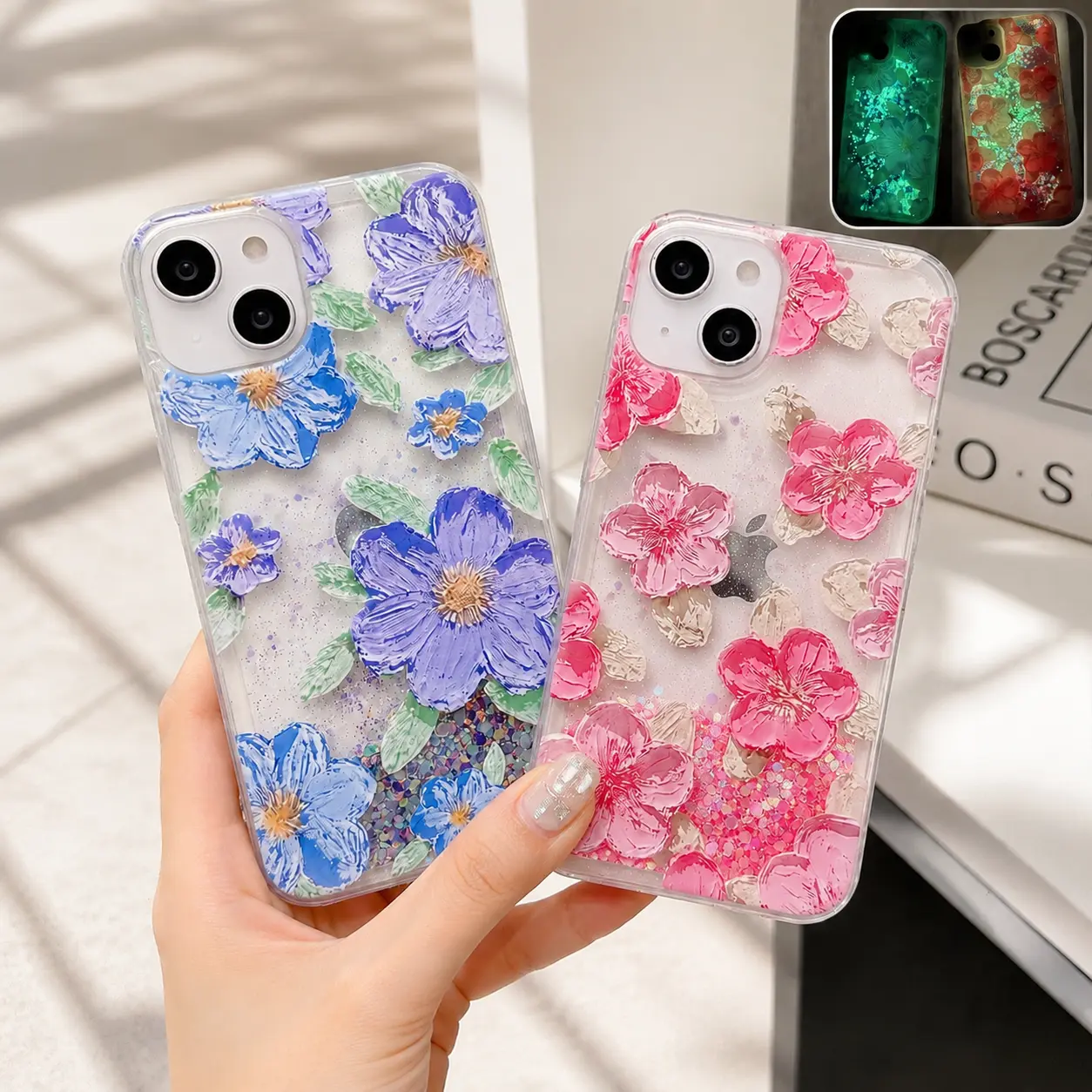 Glitter Butterfly Case Glow in The Dark for iPhone 17 Pro Max 16 15 14 13 12 11 Women Girls Girly Bling Sparkle Flowing Quicksand Light up Case Soft TPU Bumper Luminous Clear Phone Cover