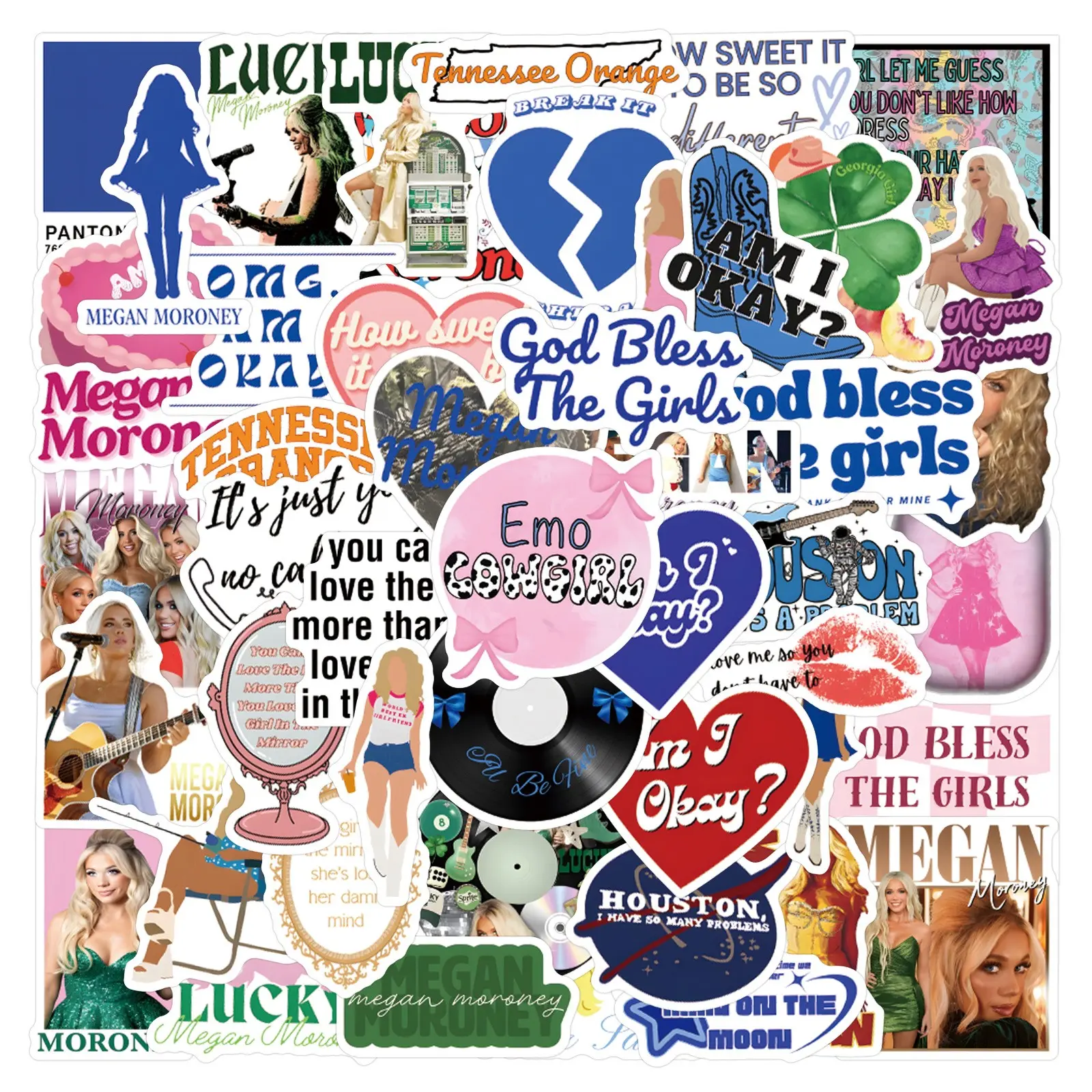 55 Pieces Rural Female Singer Megan Moroney Graffiti Stickers, Waterproof Car Luggage Cup Phone Case Stickers, Decorative Vinyl Decals, Sticker For Cars Includes Sticker