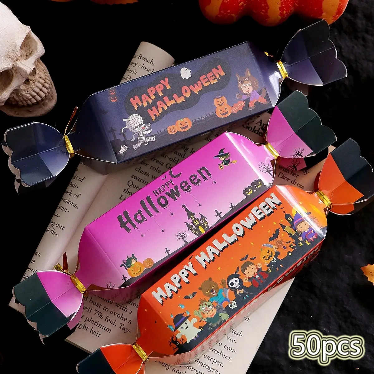 50pcs Halloween Ghost Cookie Gift Bags, Trick-Or-Treat Boxes, Party Decorations, Gift Boxes, Perfect for Halloween Celebrations