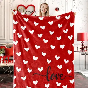 Valentine Fuzzy Blanket Love Heart Throw Blanket Red Cozy Flannel Blanket For Home Bed Sofa Couch Chair, 50 X 60 Inch