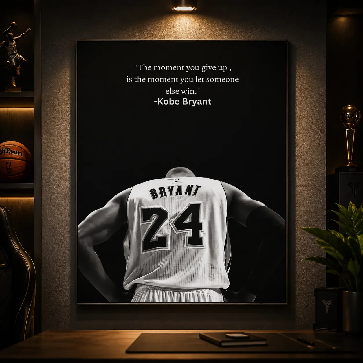 Kobe Bryant Graphic Wall Art Print - Black & White Basketball Poster, Motivational Quote Canvas, Athlete Encouragement Piece, Inspirational Wall Art, Men's Room Decor, Living Room Decorations, Funky Anime Bedroom Accent Artistic Basketball Fan Gift