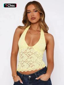 women's solid sheer backless halter neck top, fashion casual plunge neck sleeveless top for daily outdoor wear, ladies clothes for all seasons, tops for women, lace cami top, sleeveless crop womenswear, crop tops, boho halter top