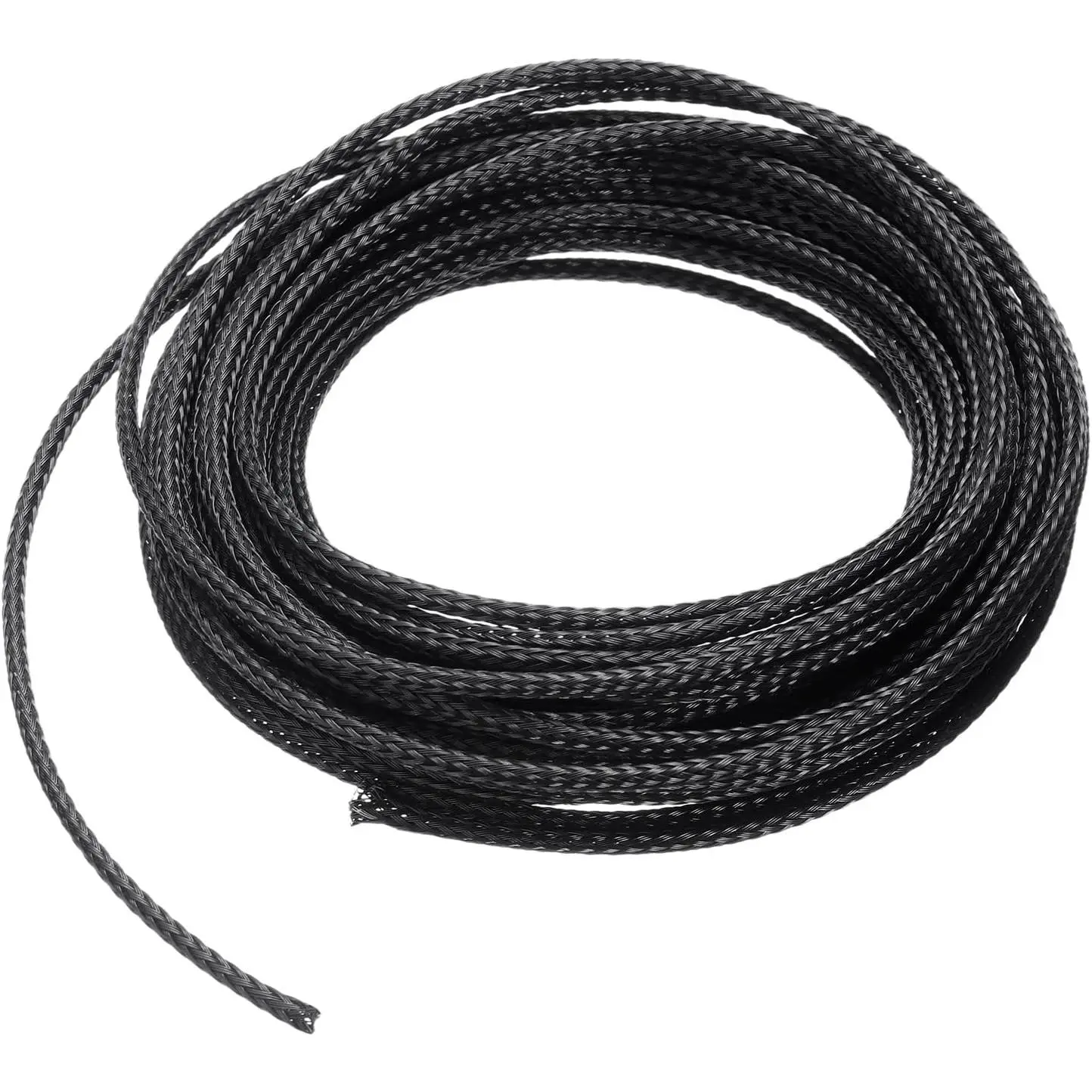 25 ft x 1/8 in Synthetic Round Braid Expandable Braided Sleeve, Cable Cover Wire Management Protector Loom Tube for Indoor Audio-Video Equipment, Office Devices, Conceals Cables & Accommodates Many Sizes, Black