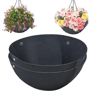 2PCS 16 Inch Round Hanging Basket Liners - Non-Woven Felt Replacement Inserts for Hanging Baskets - Black - Outdoor Plants - Avoid Bird Nesting