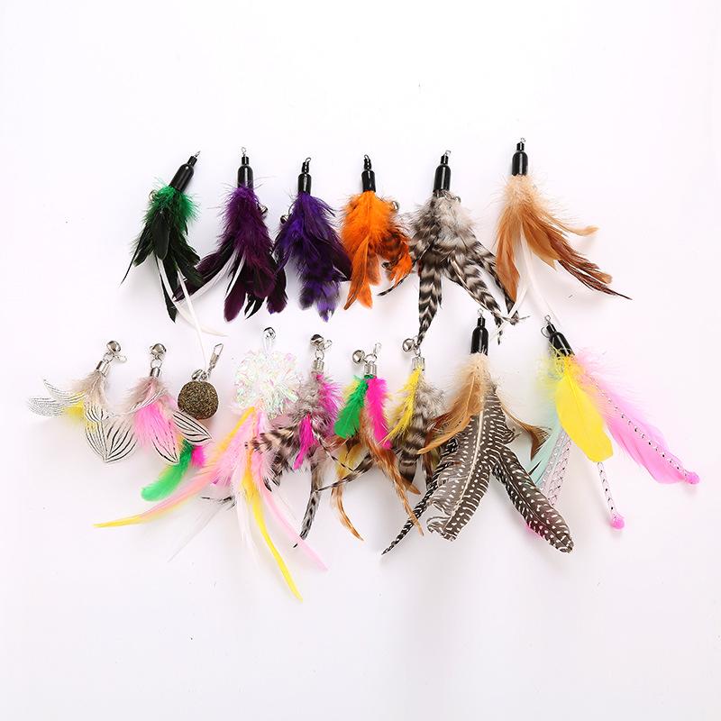 Cat Toy Stick, Cat Toy Feather Bell DIY Replacement Head Cat Toy pet pr duct sqeaker  toy
