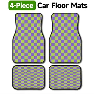 4Pcs Purple Green Checkerboard Car Floor Mats, Psychedelic Retro Automotive Liners, Non-Slip & Durable, Fits Trucks, Sedans, SUVs, Trippy Checker Car Decor, Ideal Gift for Psychedelic & Retro Lovers & Christmas