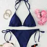 Women's Solid Ruched Bikini Set, Tie Back Halter Triangle Swim Top & Tie Side Swim Bottom, Ladies Summer Swimwear Sets for Beach Holiday Vacation Bikinis Set