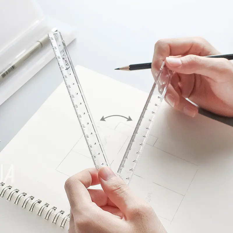 Transparent Sliding Gauge Ruler, Shatterproof Transparent Folding Ruler，Durable Plastic Measuring Tool for Office, Drafting And General Use