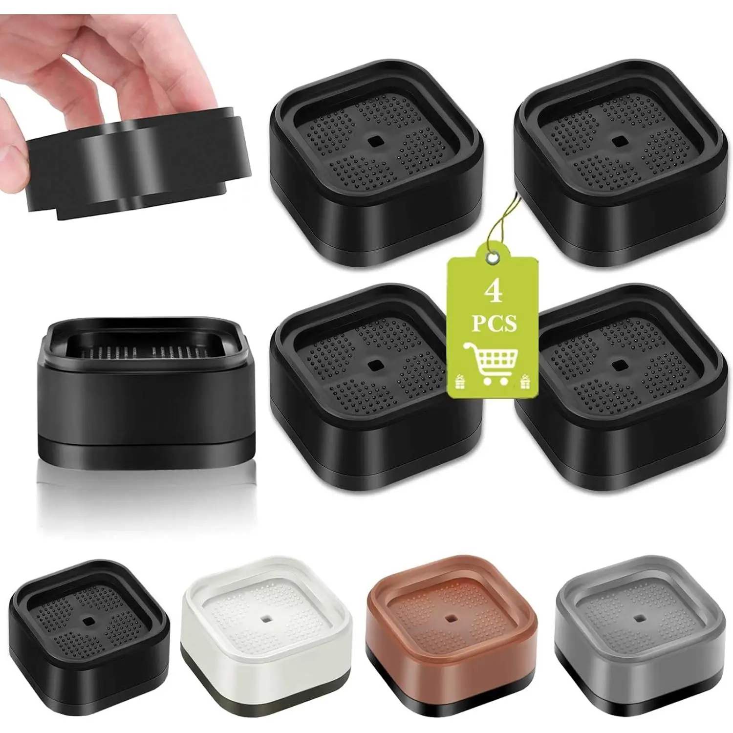 4 Pack Furniture Risers 1 Inch Adjustable Heavy Duty Square Stackable Bed Raisers Blocks Lift Height 1", 2" or 3" for Table Desk Couch Chair Sofa Cabinet Bed Dorm Black