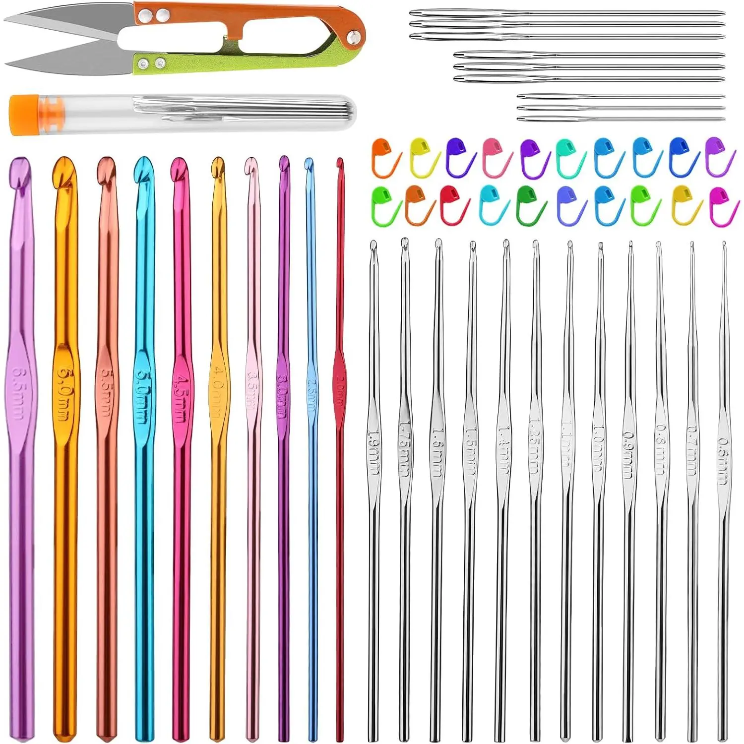 54 count Crochet Hooks Set 0.6–6.5mm  Crochet  Set | 22 count Crochet Hooks, Coloured  Knitting  Including Hooks, Yarn ,  Markers, Hook Case,