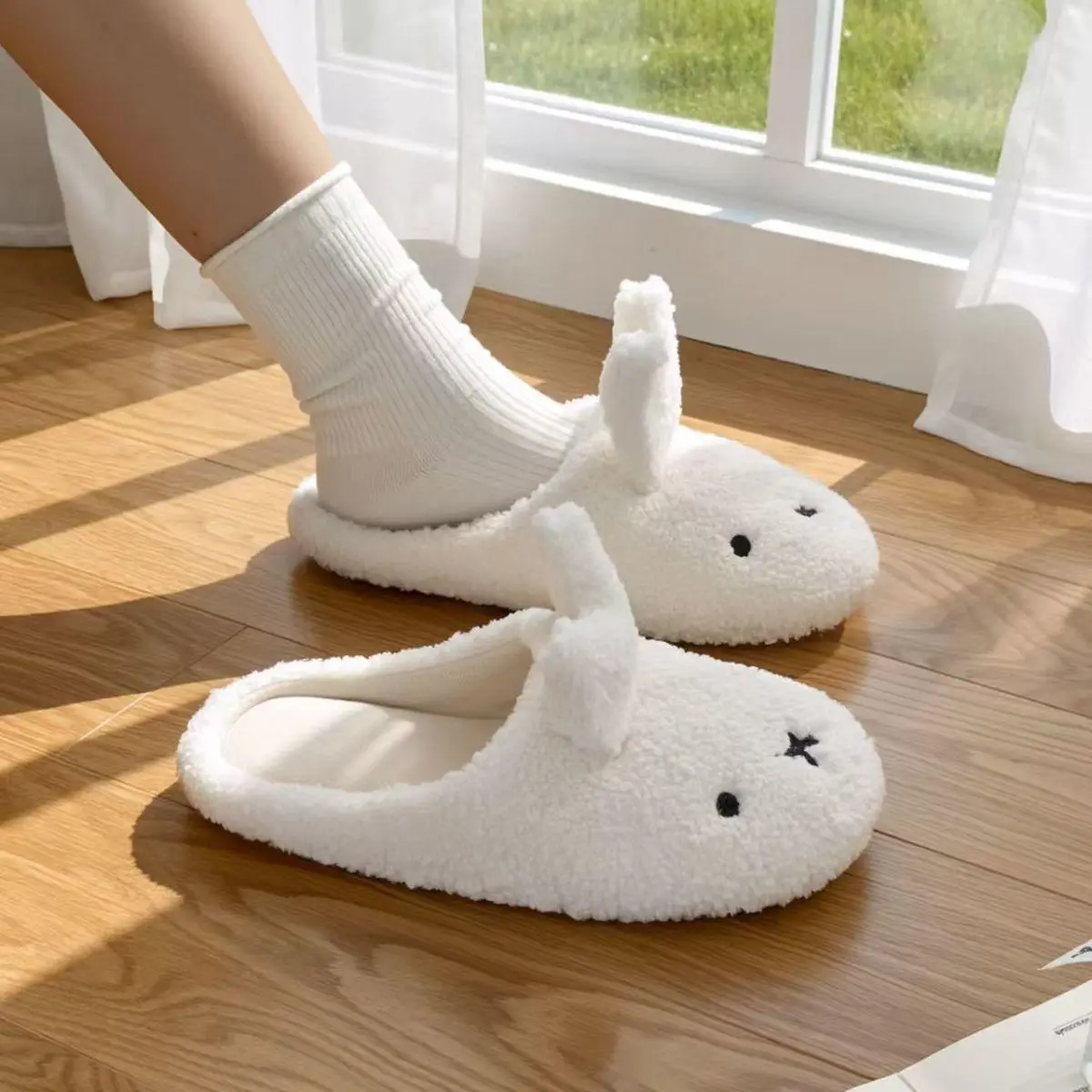 Kawaii Miffy Rabbit Slippers Fluffy Miffy Rabbit Cotton Slippers Princess Style Home Indoor Warm Headband Softsoled Cotton Shoes