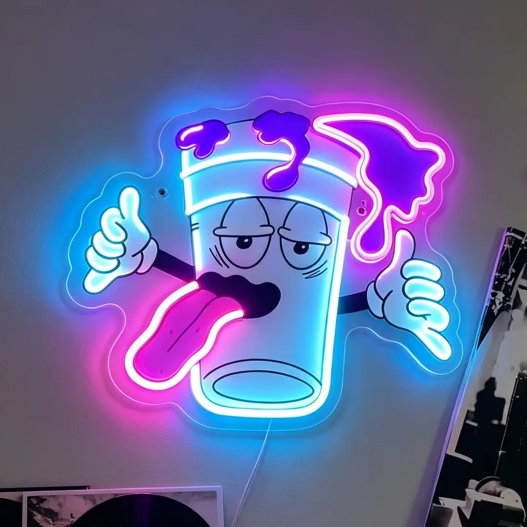 Cartoon Paint-Bucket Shaped Neon Sign, USB Powered Wall Mounted Novelty Light, Decorative Neon Light for Home Living Room Bedroom