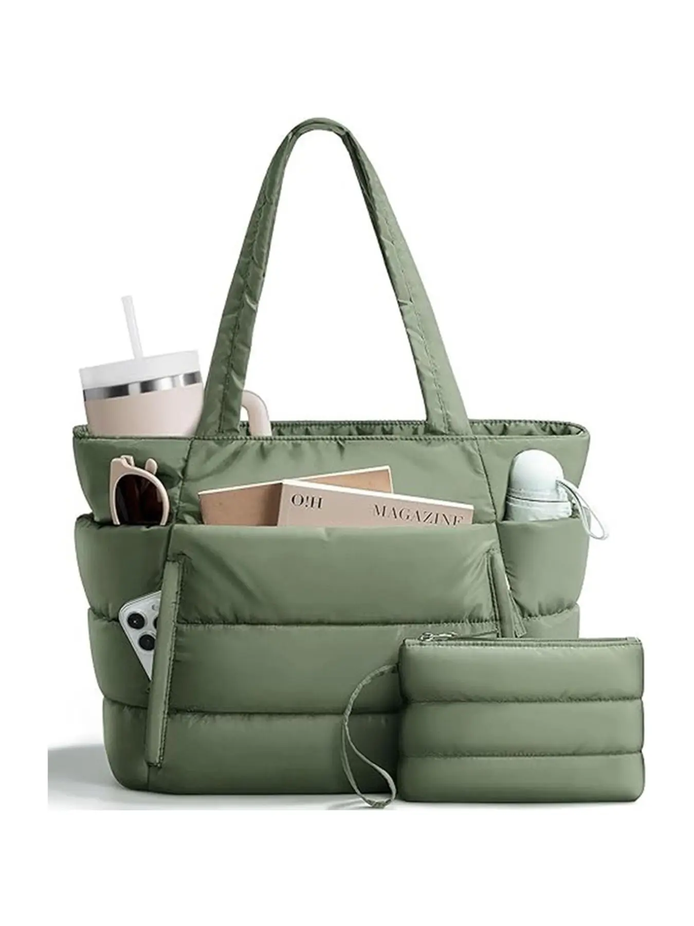 2026 New Spring Summer Soft Stitched Padded Tote Bag, Waterproof Nylon, Multi-Compartment, Includes Matching Handbag, Versatile Cloud Parent Bag