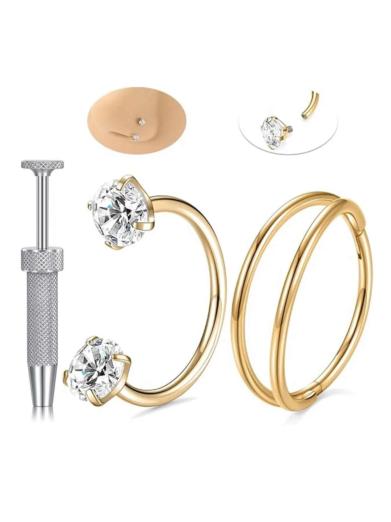 316L Stainless steel Body Piercing Jewelry Set,20G 18G CZ Internally Threaded Horseshoe Nose Hoop,with Ball Grabber Tool, Reusable Hypoallergenic Ear Cartilage Helix Piercing Jewellery for Women Men Nose Ring Hoop