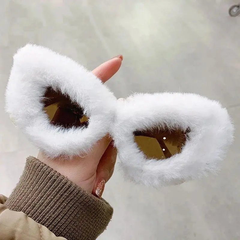 2025 Fluffy Cat Eye Sunglasses Funny Birthday Party Shades Glasses Brand Designer PC Frame Eyewear Vintage Oculos De Sol UV400