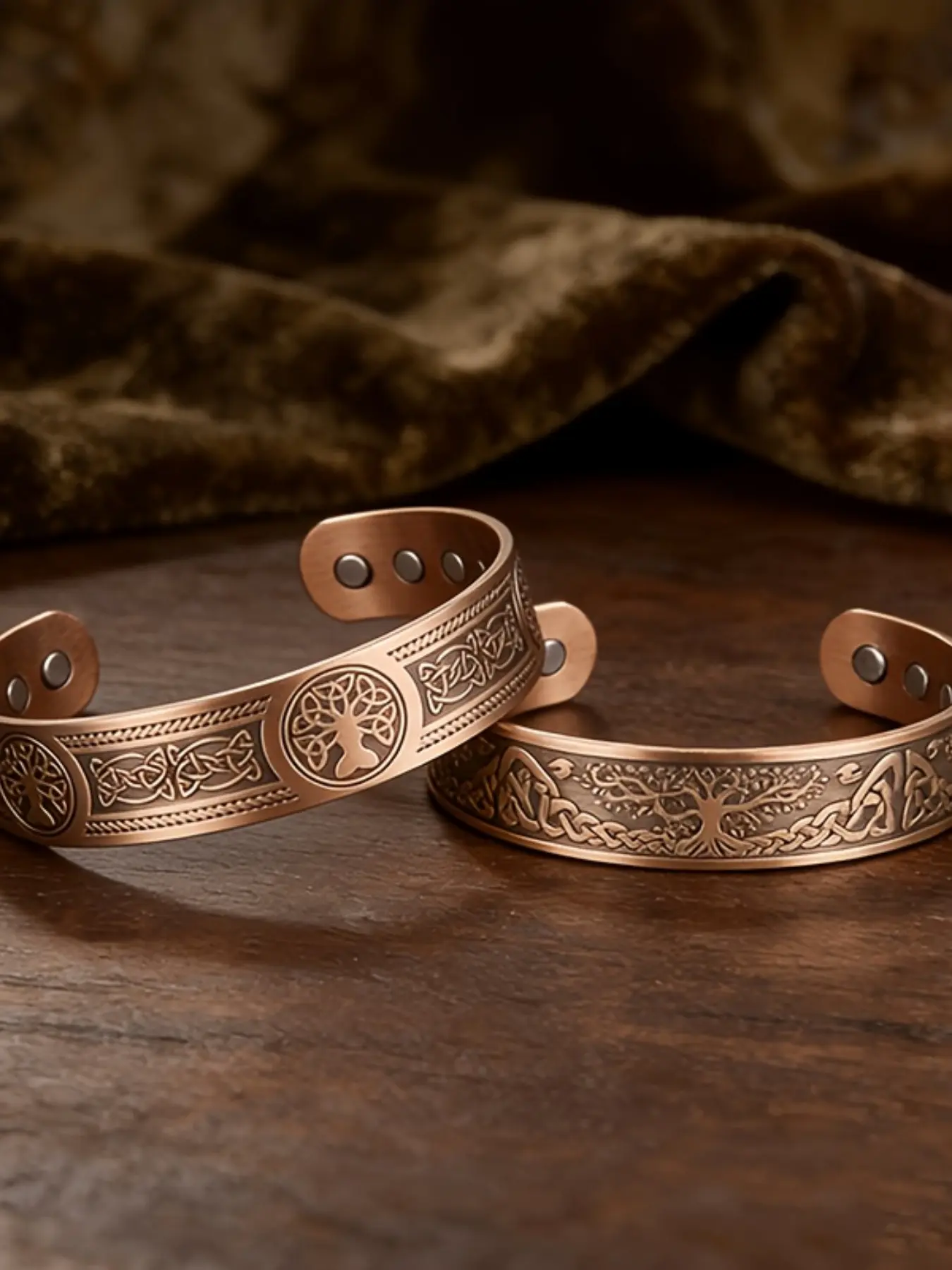 2pcs Vintage Life Tree Celtic Knot Wrist Cuffs, Adjustable Fashion Jewelry, Unisex, Perfect Gift for Birthday and Holidays