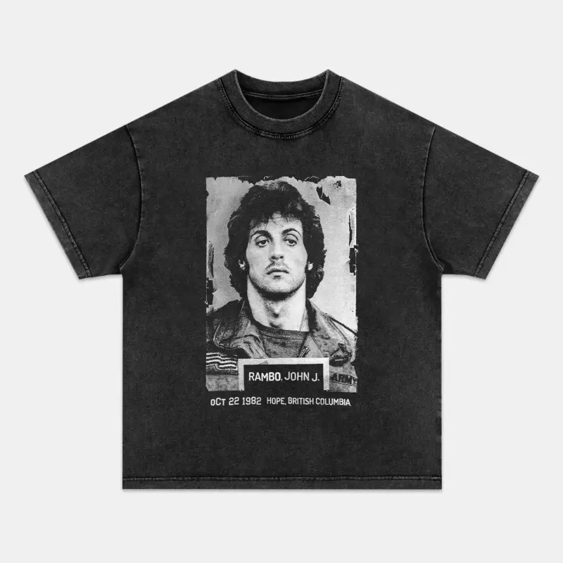 RAMBO FIRST BLOOD T-shirt, Unisex Vintage Crew Neck Regular Fit Cotton Fabric Casual Comfort Breathable Short Sleeve Funny T-shirts Fashion Men&Women's Top for Streetwear 091603 campingessentials