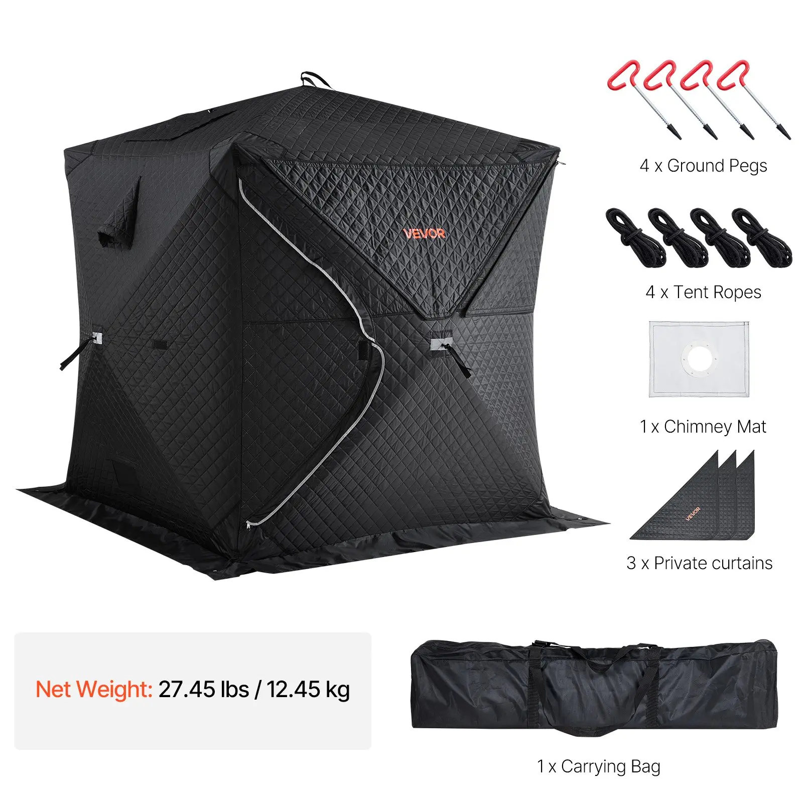 VEVOR Outdoor Sauna Tent Pro, Portable Steam Dry Sauna for 4 Persons, Heavy-Duty Oxford Cloth Carbon Steel, Easy Setup for Camping, Backyard, or Home Gym, Easy Setup(Black)