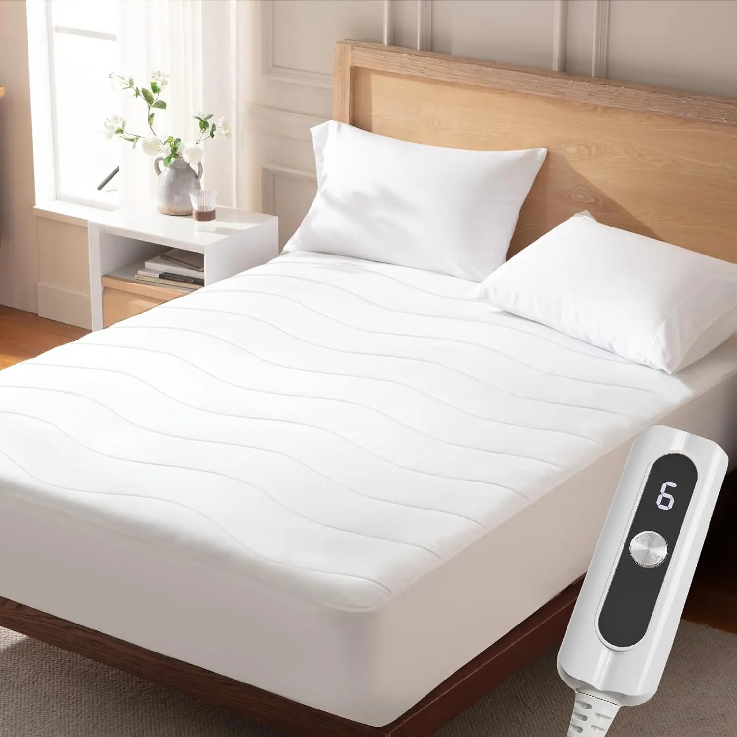 Heated Mattress Pad Full, Quilted Electric Mattress Pad Bed Warmer with Single Controller, 6 Heat Settings 10-Hour Auto Off, 17 Inch Deep Pocket, Machine Washable, White