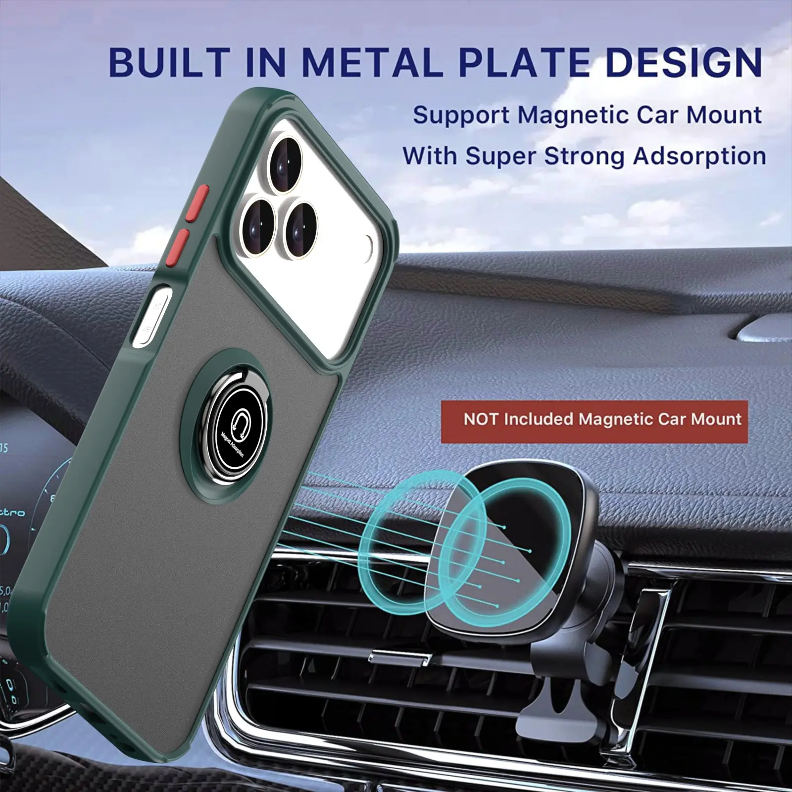 Zte Blade V80 Pro 4g Case with Metal Ring Holder, Shockproof Silicone Bumper, Matte Back Cover, Hard Phone Case for Zte Nubia V80 Pro 4g