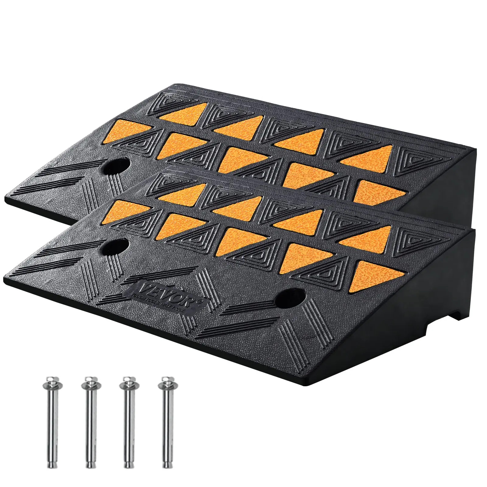 【DealsForYouDays】VEVOR Rubber Curb Ramp 2 Pack, 4.3" Rise Height Heavy-Duty 33069 lbs/15 T Capacity Threshold Ramps, Driveway Ramps with Stable Grid Structure for Cars, Wheelchairs, Bikes, Motorcycles
