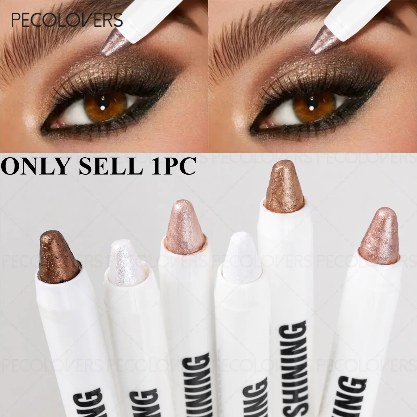 1 Pcs Pearl Shimmer Eyeshadow Pencil, Easy Eyeshadow Stick, Chunky Glitter Sunset Gold Brown Galaxy Sparkle, High Pigmented Long-Wearing Non-Drying for Beginners